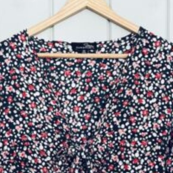 Suzanne Betro Top Small V-Neck Tie Front Bell Sleeves Polka Dot Floral Boho - Picture 4 of 4
